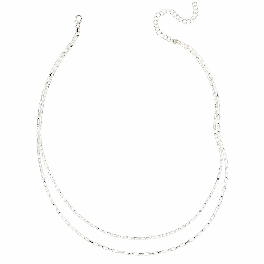 Draped Drawn Box Chains Necklace - Sterling Silver