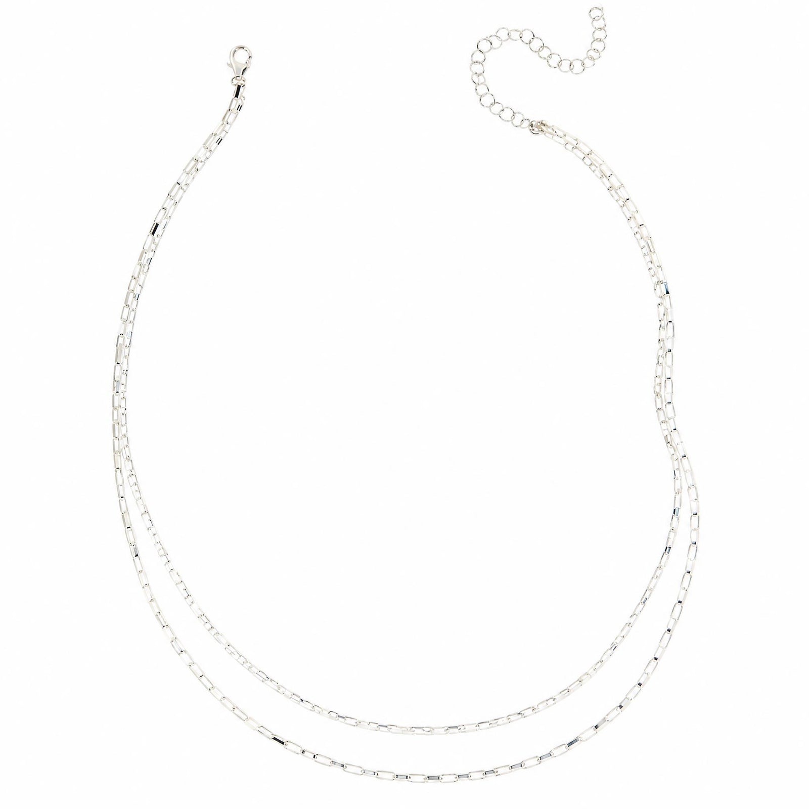 Draped Drawn Box Chains Necklace - Sterling Silver
