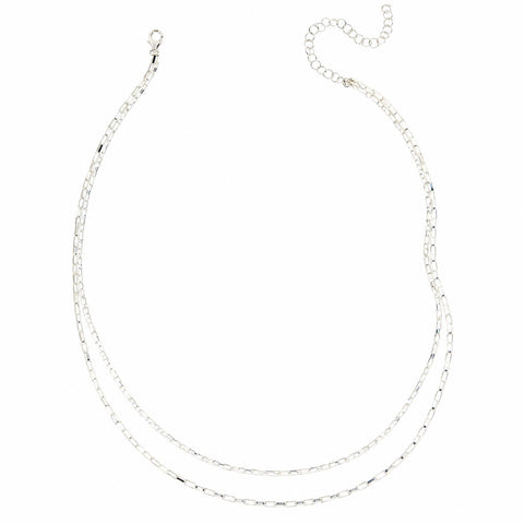 Draped Drawn Box Chains Necklace - Sterling Silver
