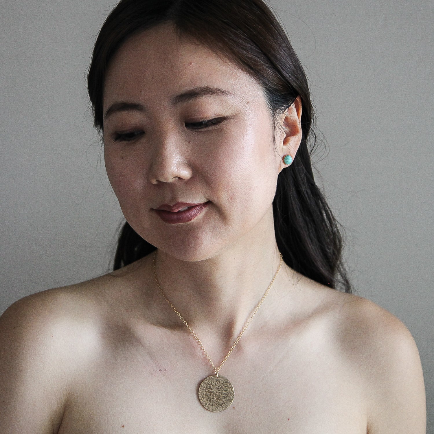 Hand Hammered Disc Necklace - 32MM  - 14K Gold-Filled