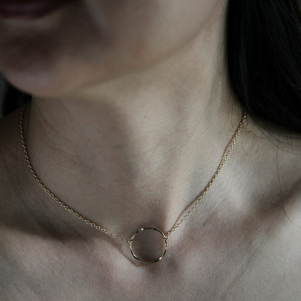 Hammered Circle Necklace - Medium - 22MM - 14K Gold-Filled