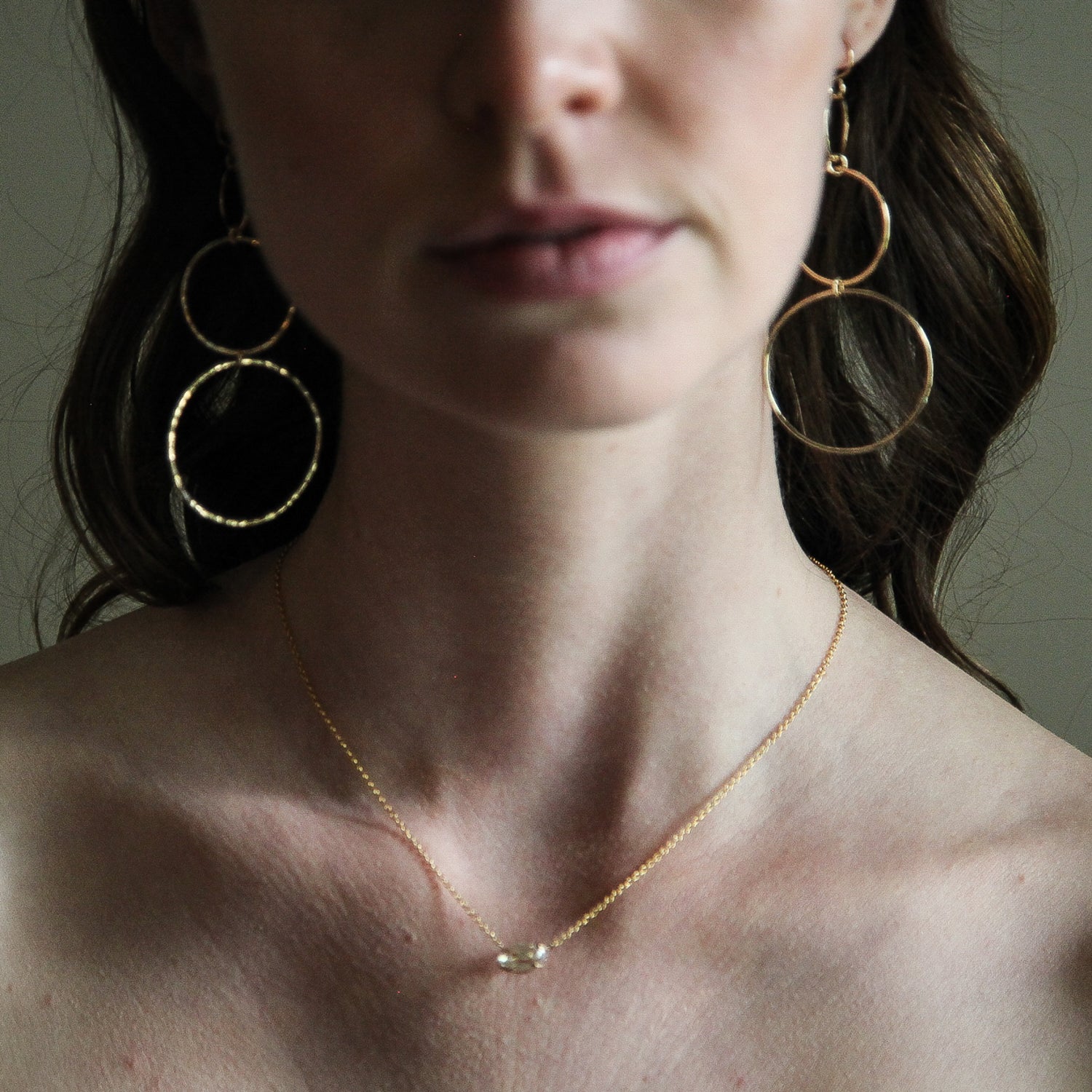 Graduated 3 Link Hand Hammered Post Back Earrings - 14K Gold-Filled