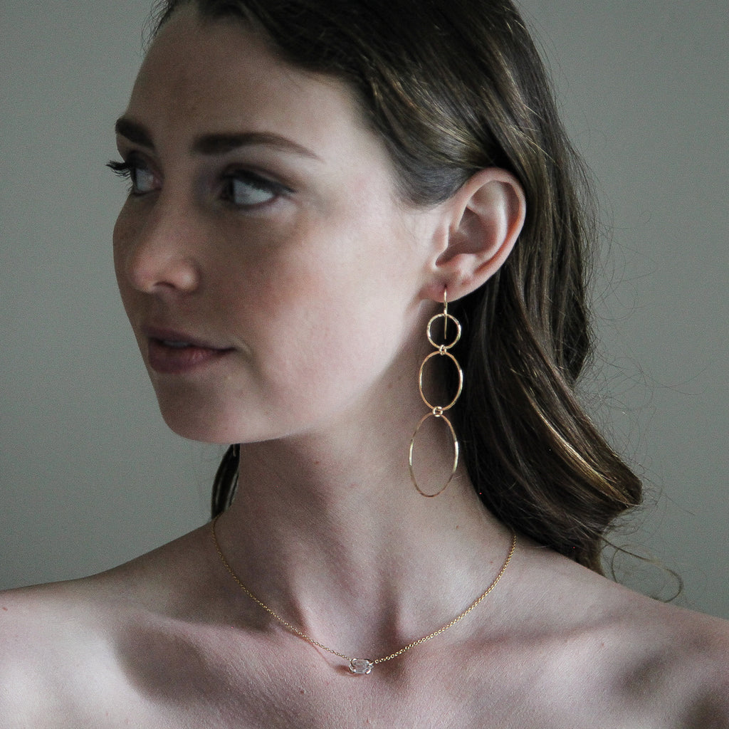 Graduated 3 Link Hand Hammered Earrings - 14K Gold-Filled
