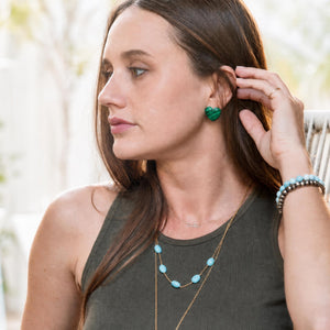 Oversized Malachite Heart Stud Earrings - 14K Gold-Filled