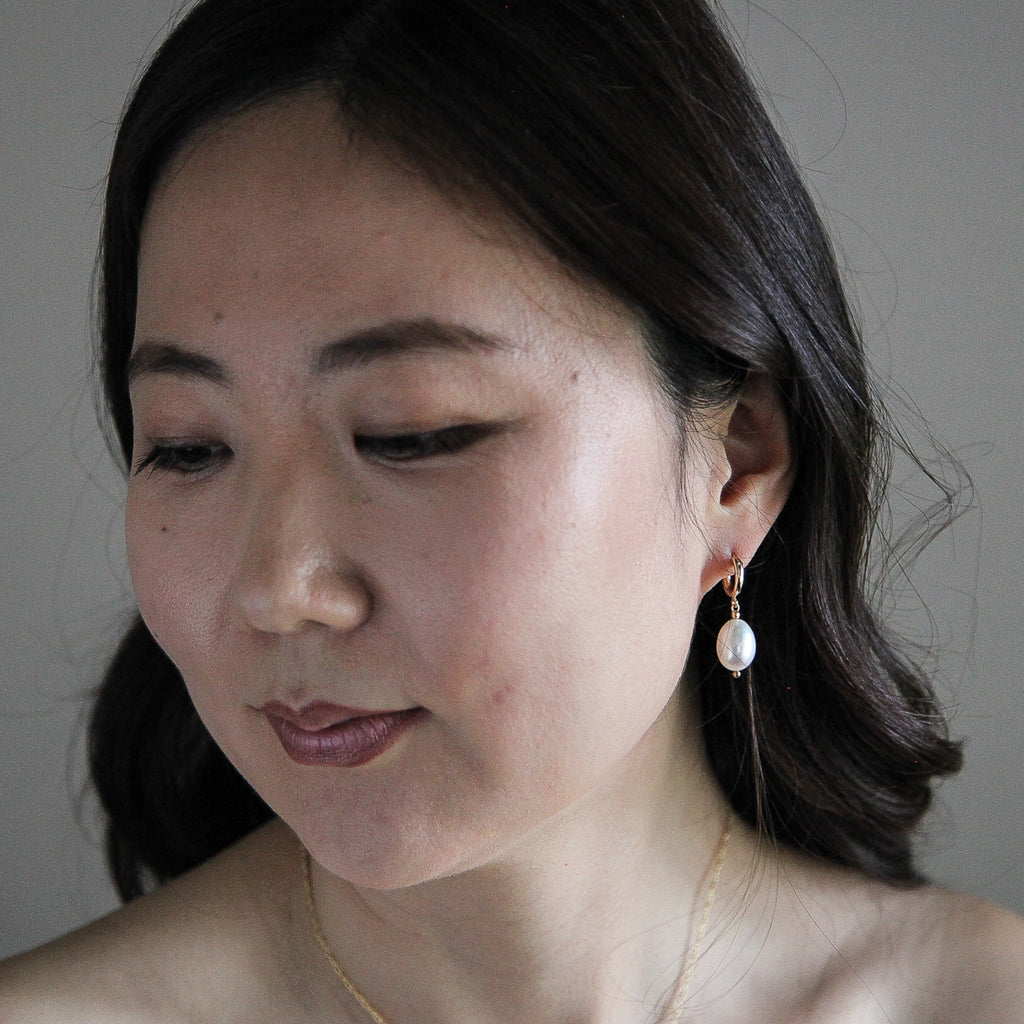 Girl with A Pearl Huggie Hoop Earrings - 14K Gold-Filled