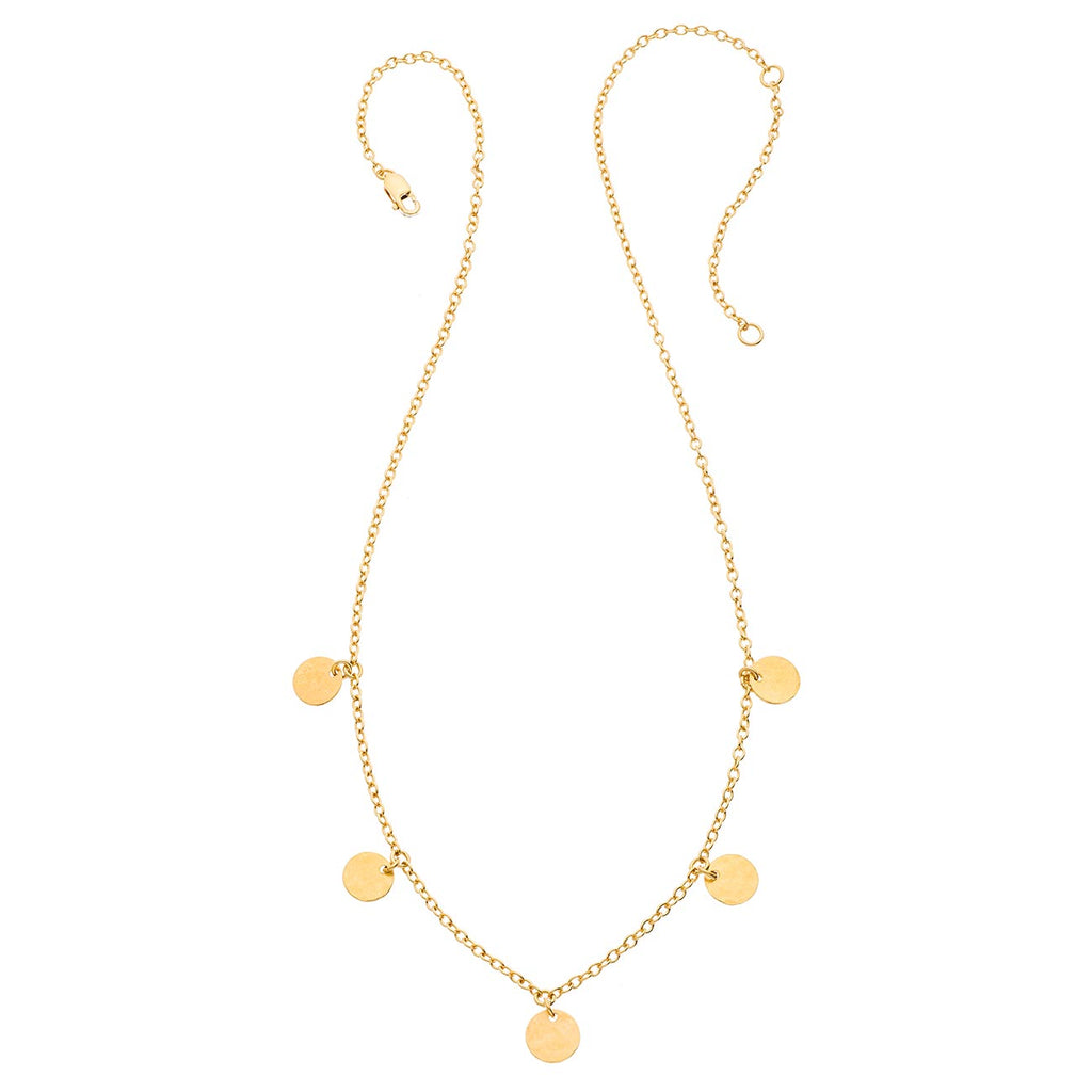 5 Tiny Hammered Coins Necklace - 14K Gold-Filled