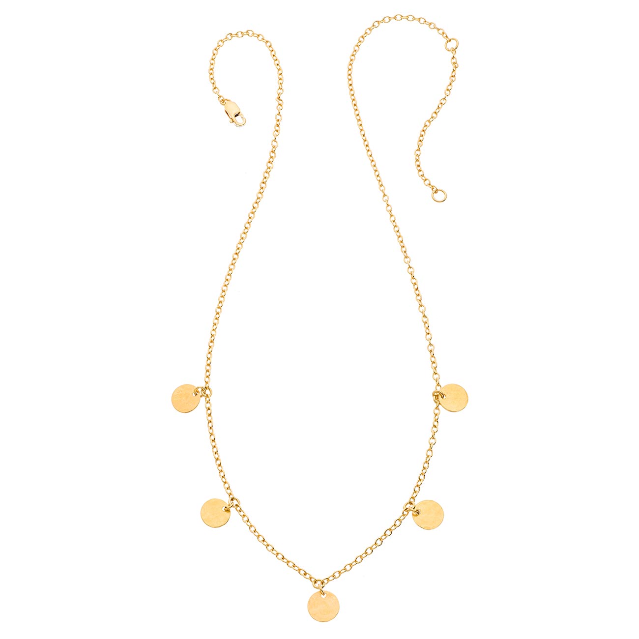 5 Tiny Hammered Coins Necklace - 14K Gold-Filled