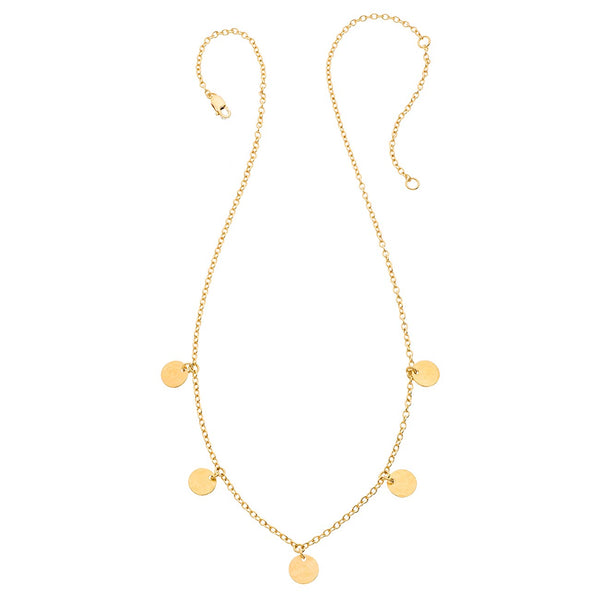 5 Tiny Hammered Coins Necklace - 14K Gold-Filled