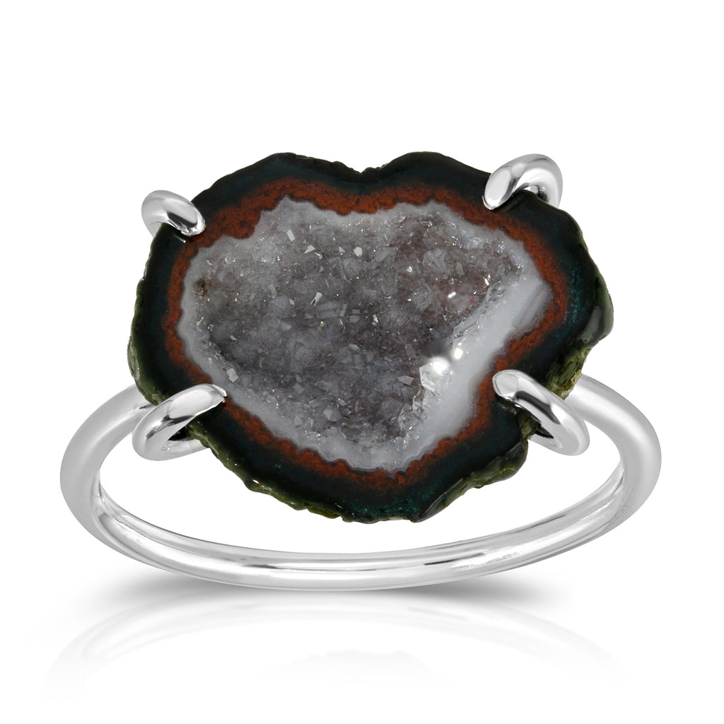 Prong Set Dark Drusy Geode Ring