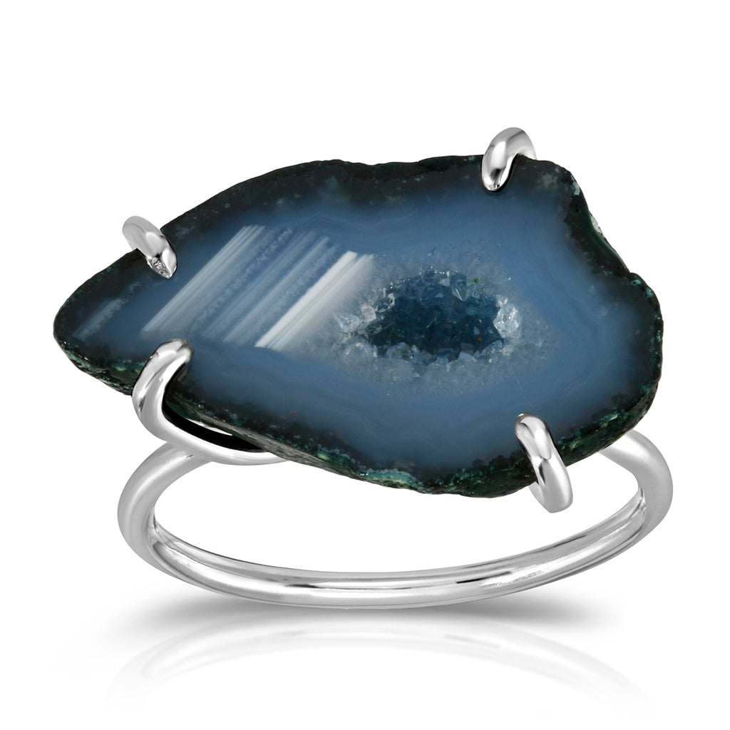 Prong Set Dark Drusy Geode Ring
