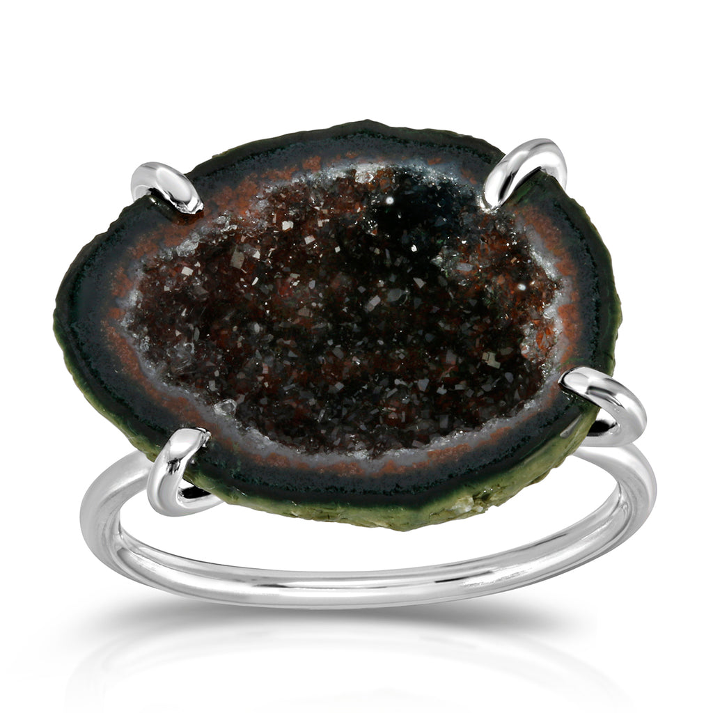 Prong Set Dark Drusy Geode Ring
