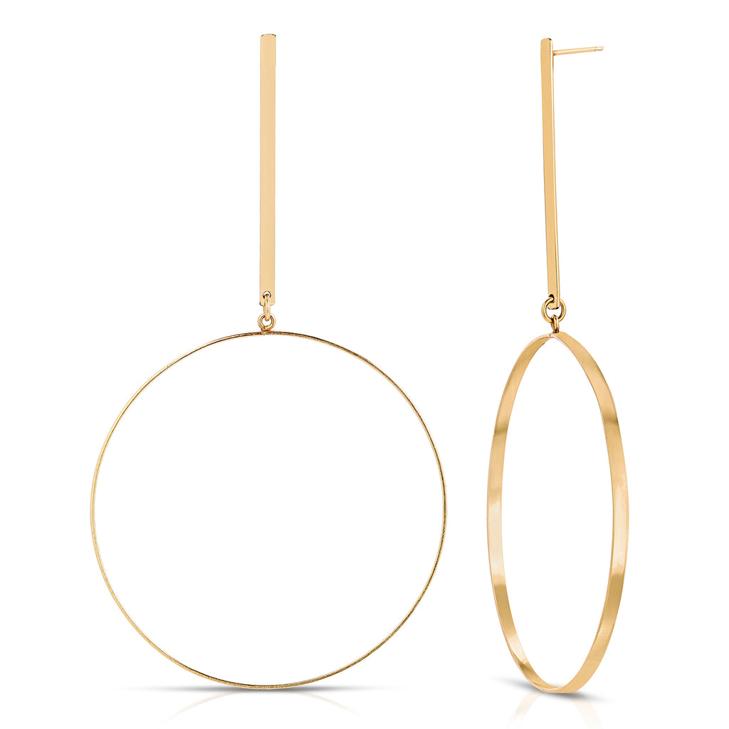 Flat Front Drop Hoop Earrings