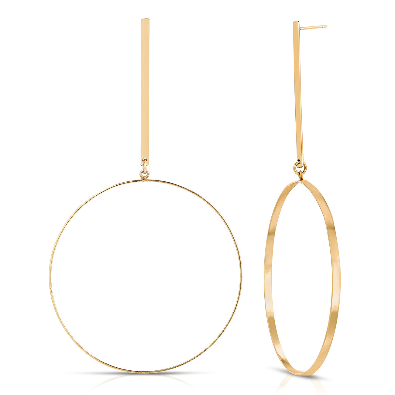 Flat Front Drop Hoop Earrings - 14K Gold-Filled