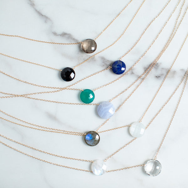 Faceted Layering Coin Gemstone Necklace