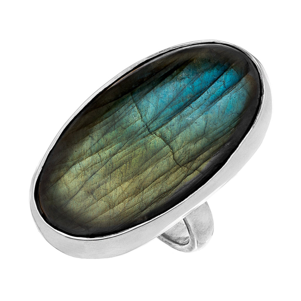 Good Girls Revolt Ring - Labradorite Oval / 18K White Gold Rhodium