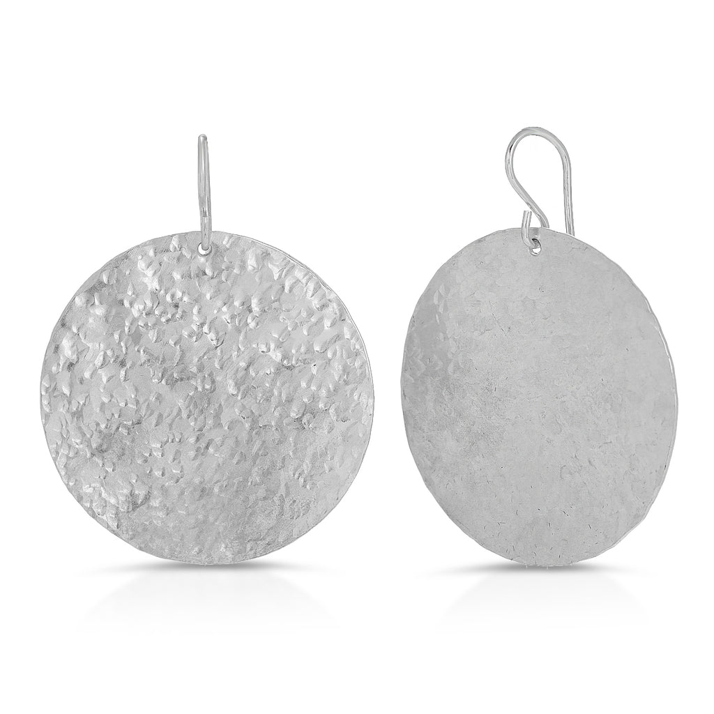 Extra Large Hand Hammered Disc Earrings - Sterling Silver