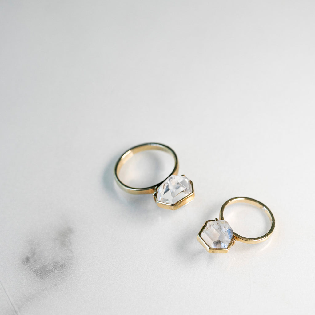 14K Herkimer Diamond Fine Ring