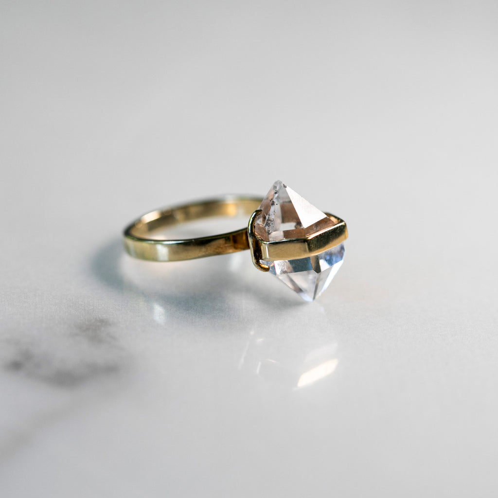 14K Herkimer Diamond Fine Ring