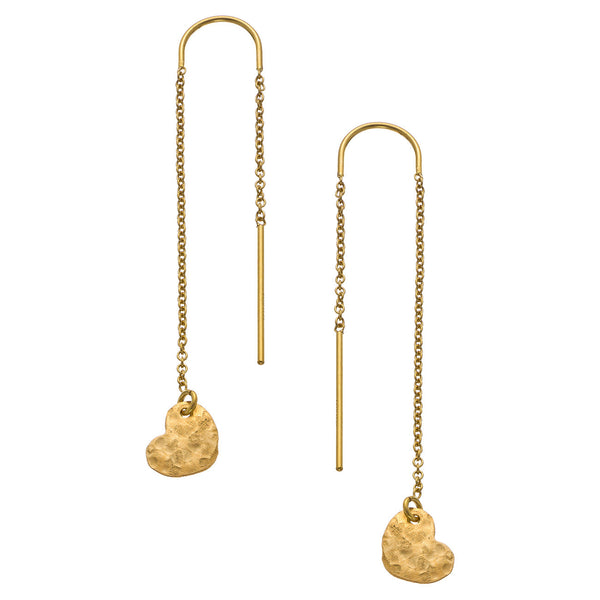 Hammered Heart Thread Thru Earrings