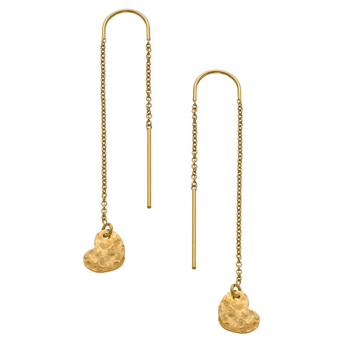 Hammered Heart Thread Thru Earrings