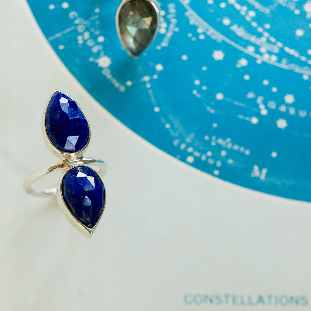 Double Lotus Ring - Lapis