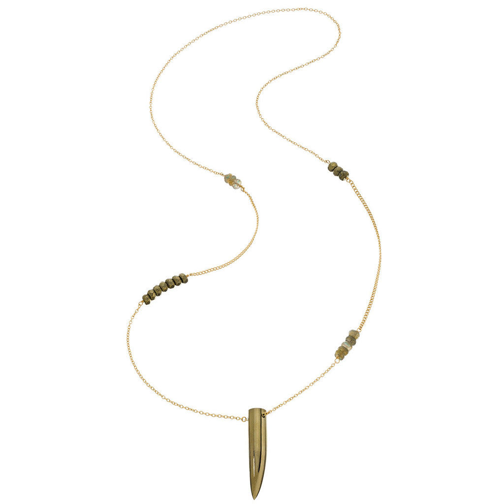 Long Gemstone Horn Necklace - Pyrite