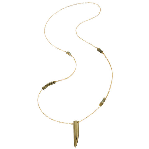 Long Gemstone Horn Necklace - Pyrite