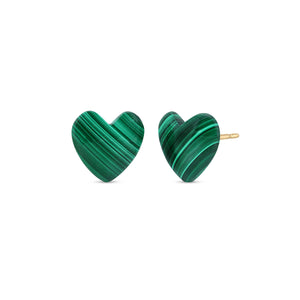 Oversized Malachite Heart Stud Earrings - 14K Gold-Filled
