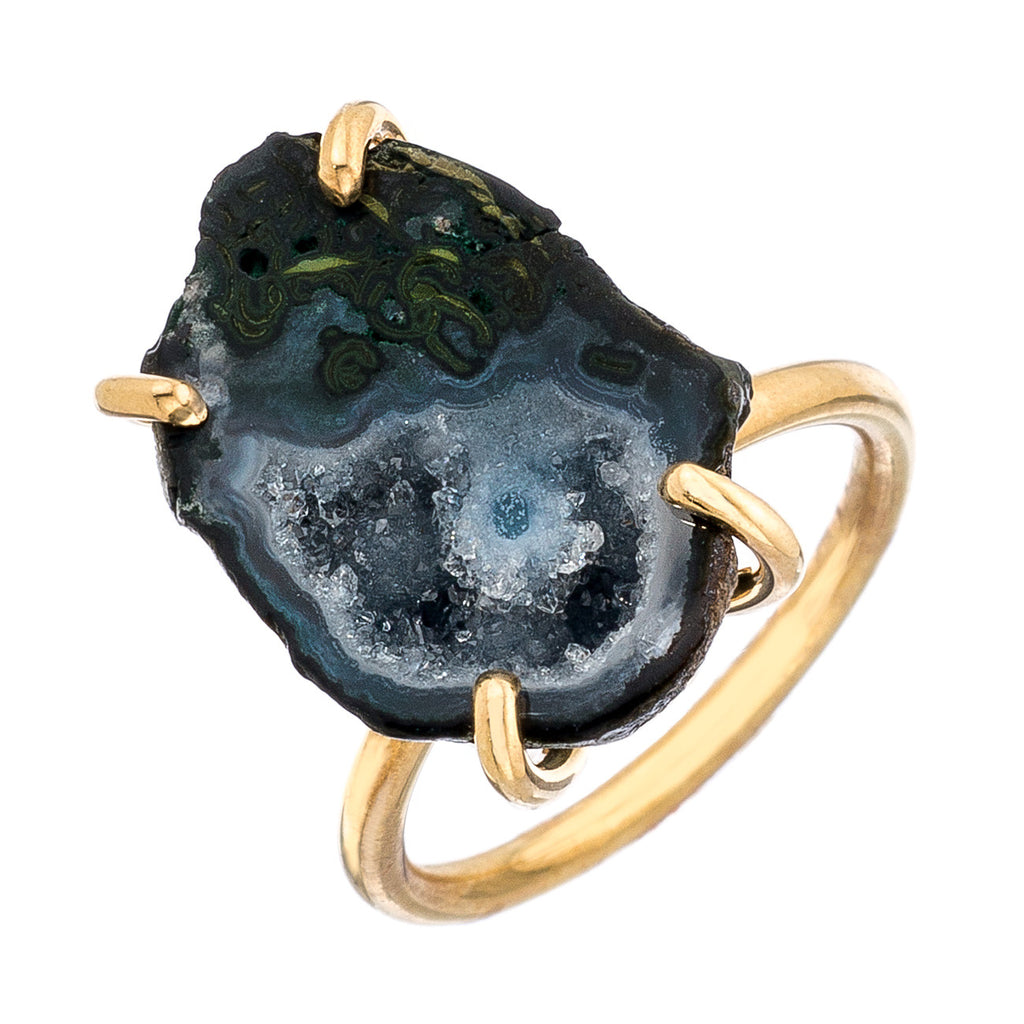 Prong Set Dark Drusy Geode Ring
