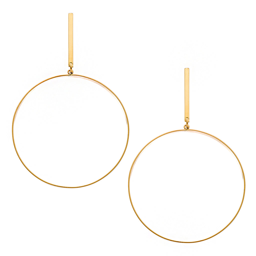 Short Flat Front Drop Hoop Earrings