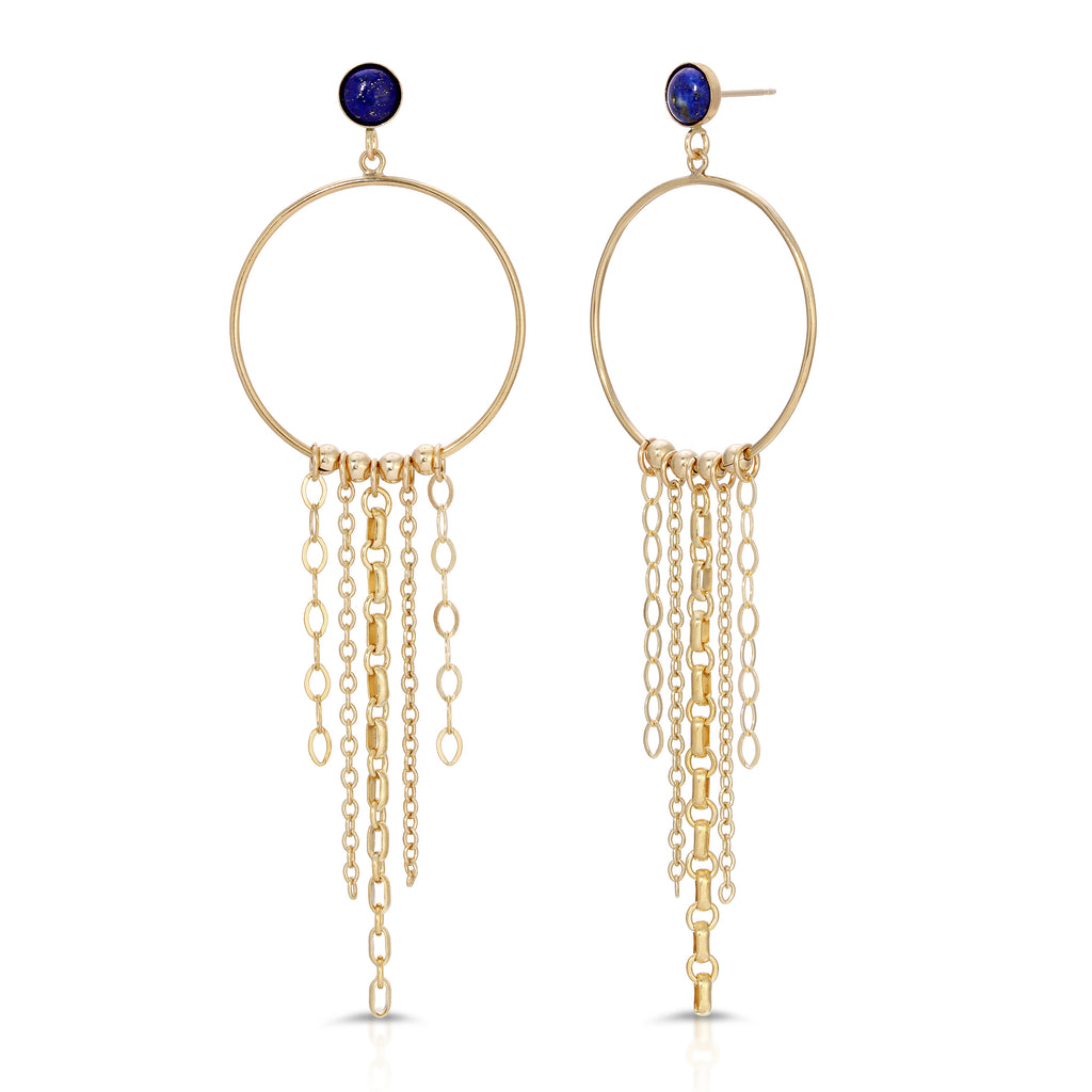 Shangri - La Post Drop Hoop Fringe Earrings