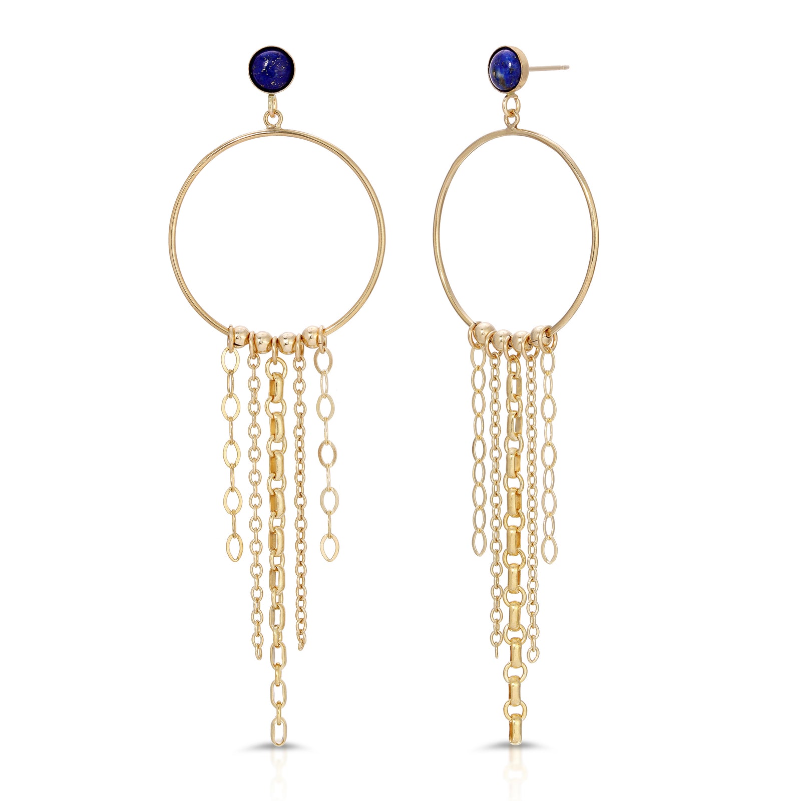 Shangri - La Post Drop Hoop Fringe Earrings