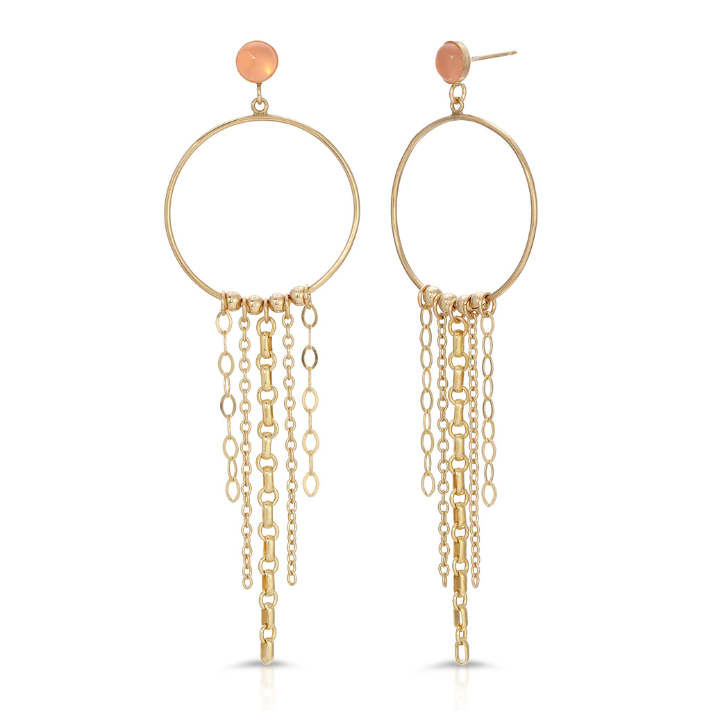 Shangri - La Post Drop Hoop Fringe Earrings