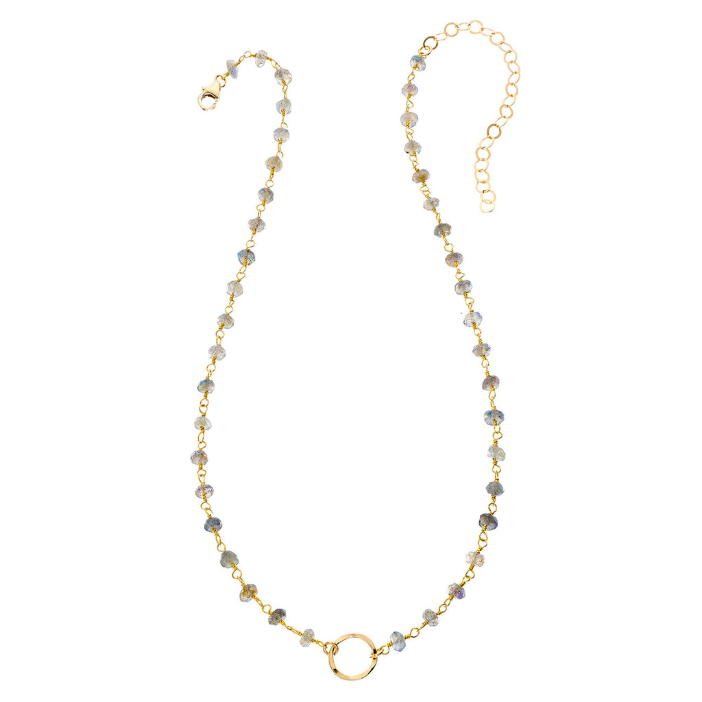 4mm Gemstone Tiny Hammered Circle Necklace