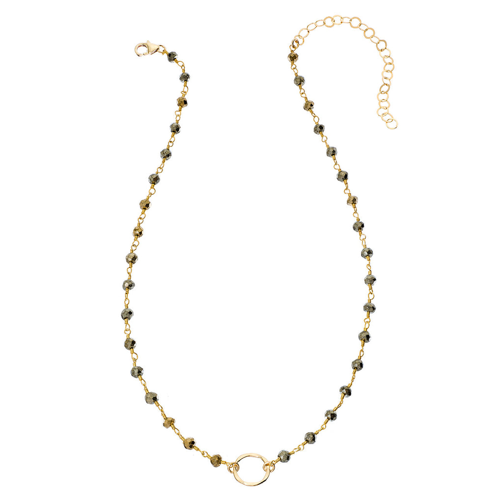 4mm Gemstone Tiny Hammered Circle Necklace