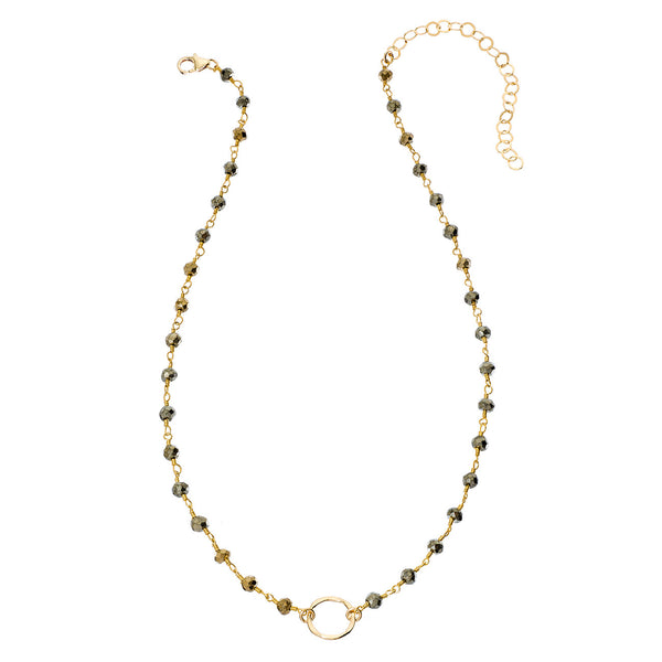 4mm Gemstone Tiny Hammered Circle Necklace