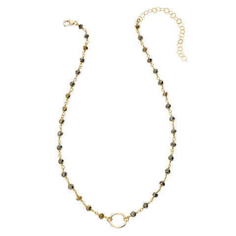 4mm Gemstone Tiny Hammered Circle Necklace