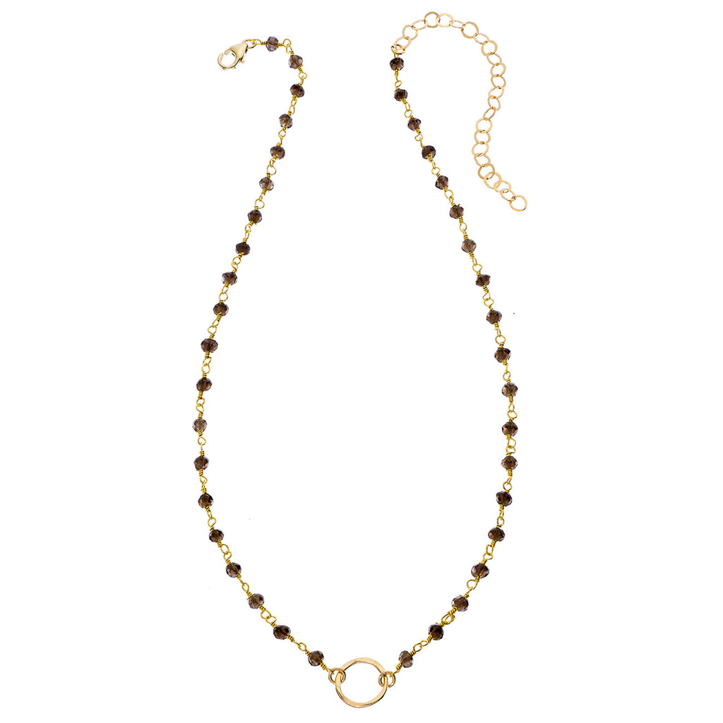 4mm Gemstone Tiny Hammered Circle Necklace