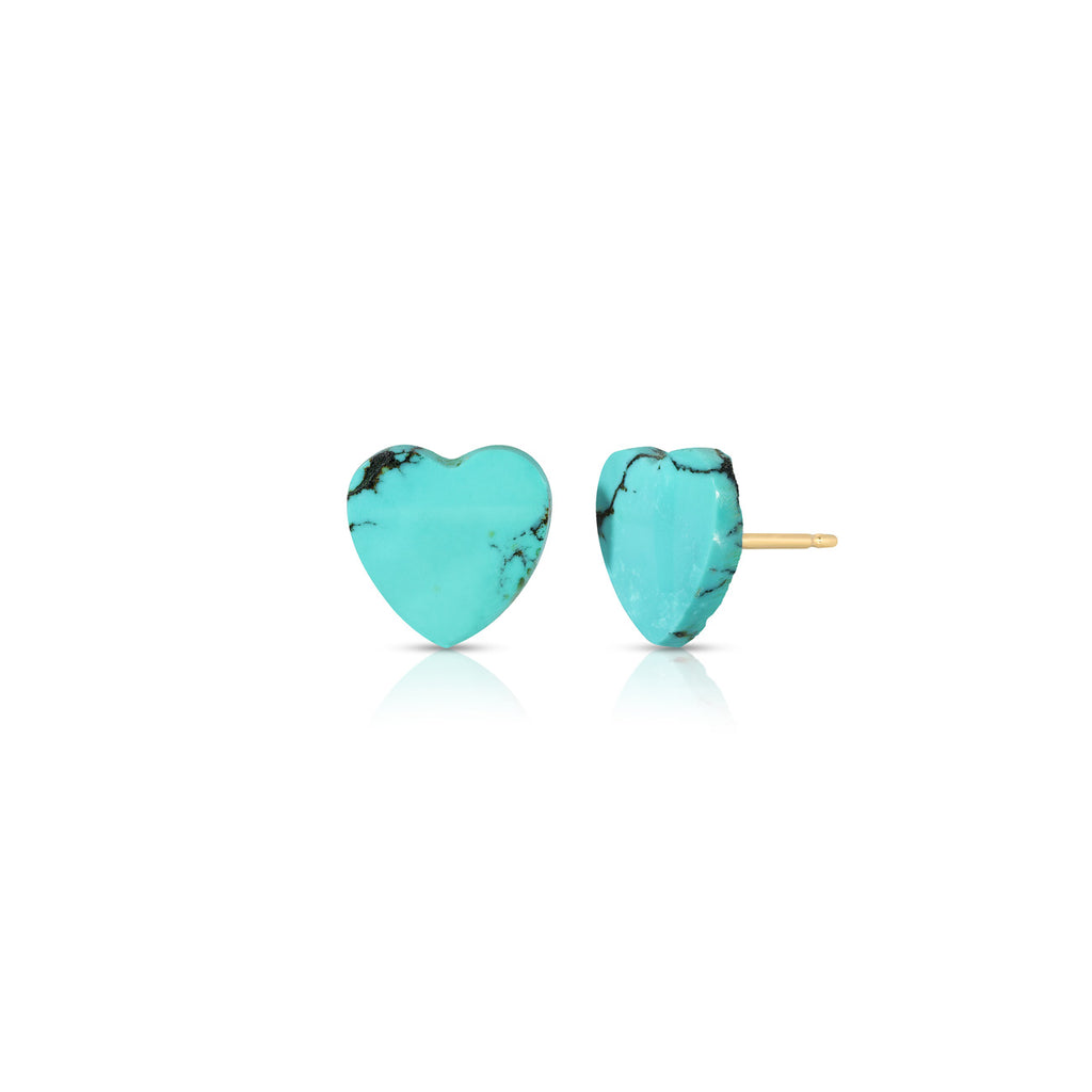 Genuine Turquoise Gemstone Heart Stud Earrings