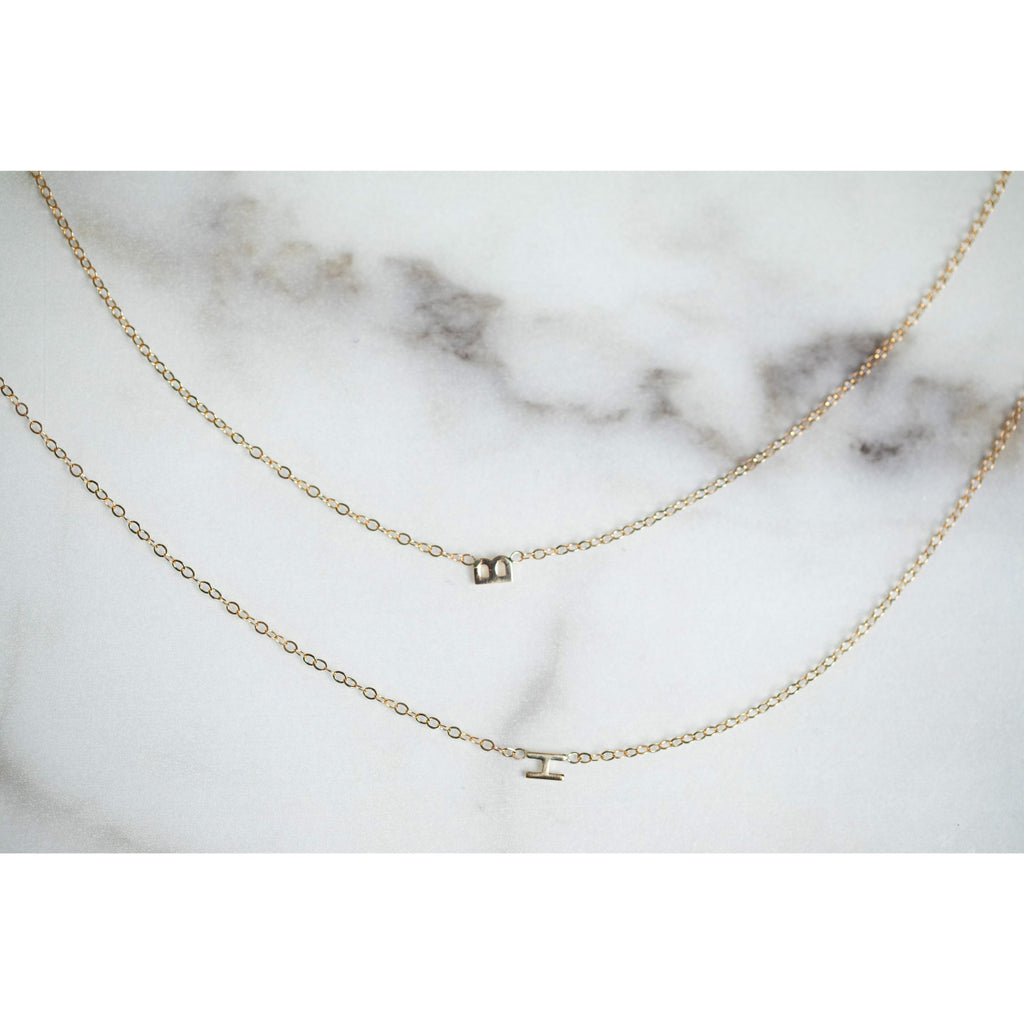 14K - Tiny Block Initial Necklace - Customizable