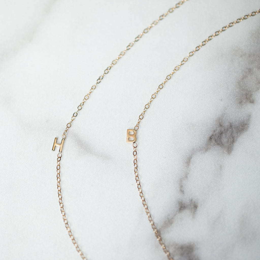14K - Tiny Block Initial Necklace - Customizable
