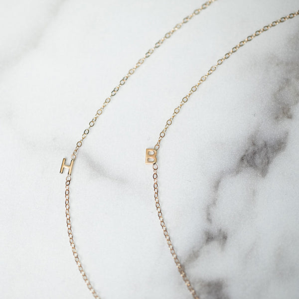 14K - Tiny Block Initial Necklace - Customizable