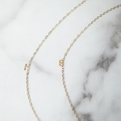 14K - Tiny Block Initial Necklace - Customizable