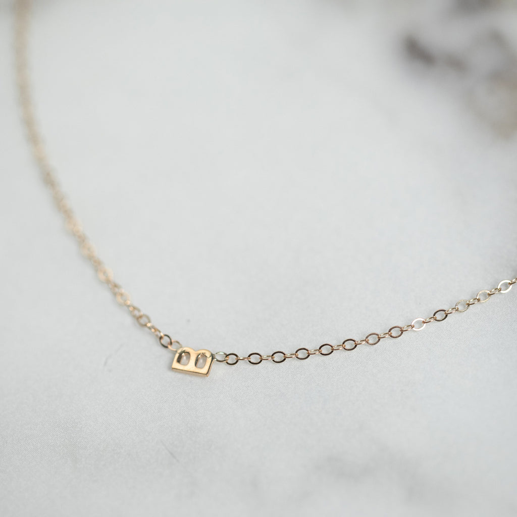 14K - Tiny Block Initial Necklace - Customizable