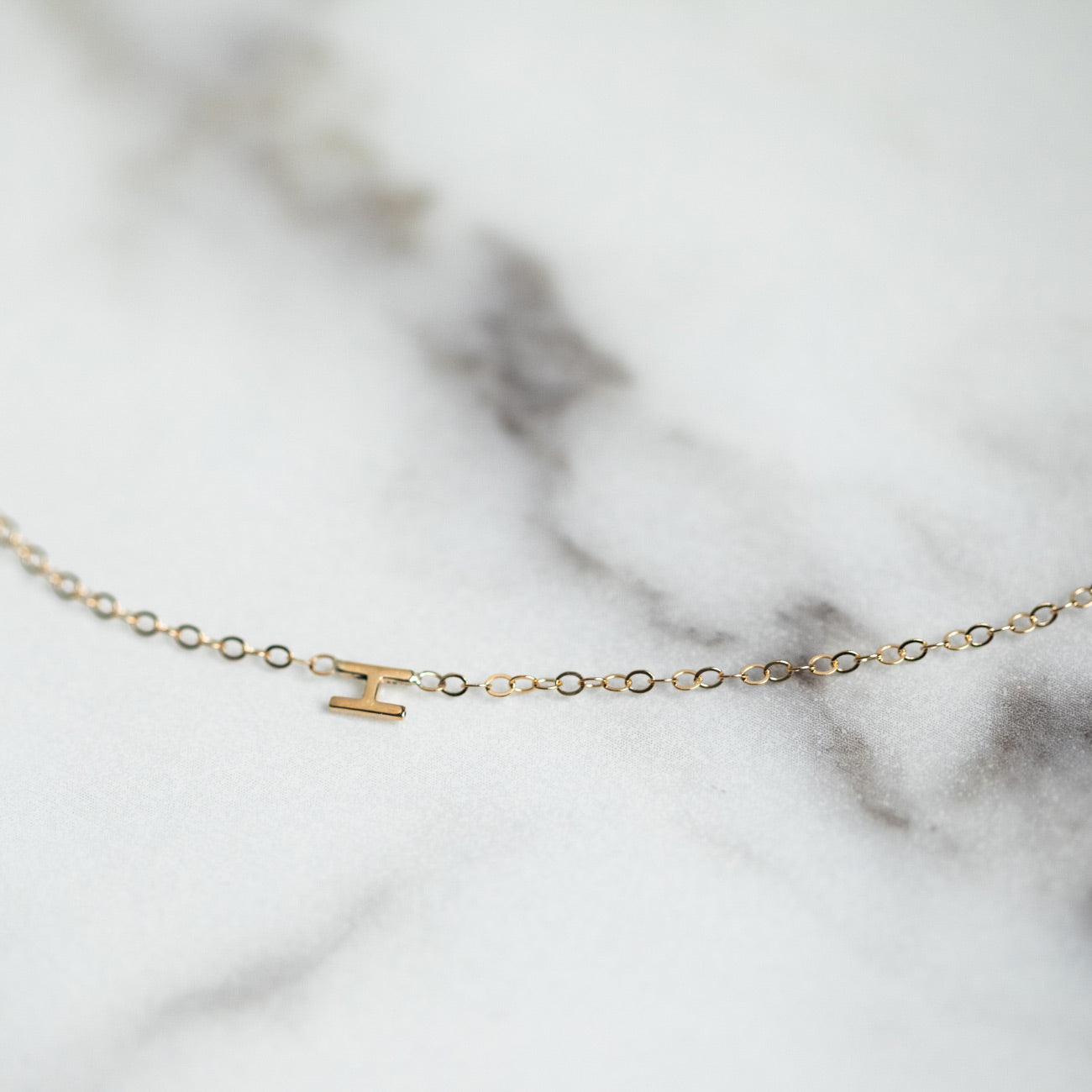 14K Tiny Block Initial Necklace Customizable Heather Hawkins INC