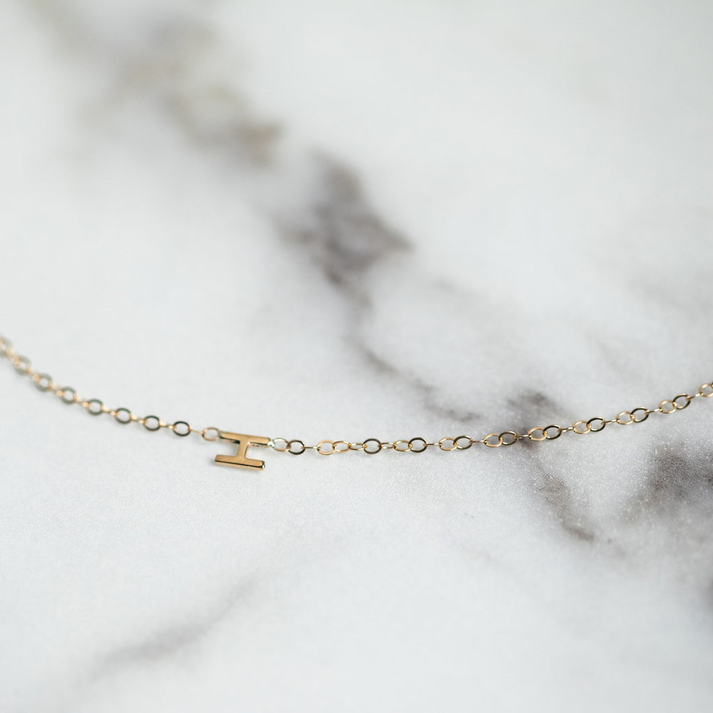 14K - Tiny Block Initial Necklace - Customizable