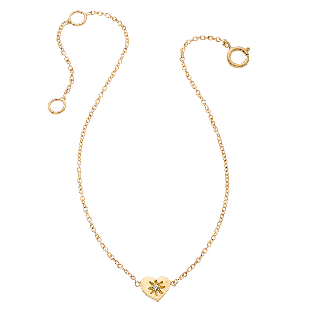 14K - Tiny Love Heart Bracelet with Stone