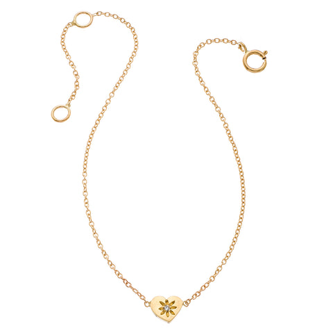 14K - Tiny Love Heart Bracelet with Stone
