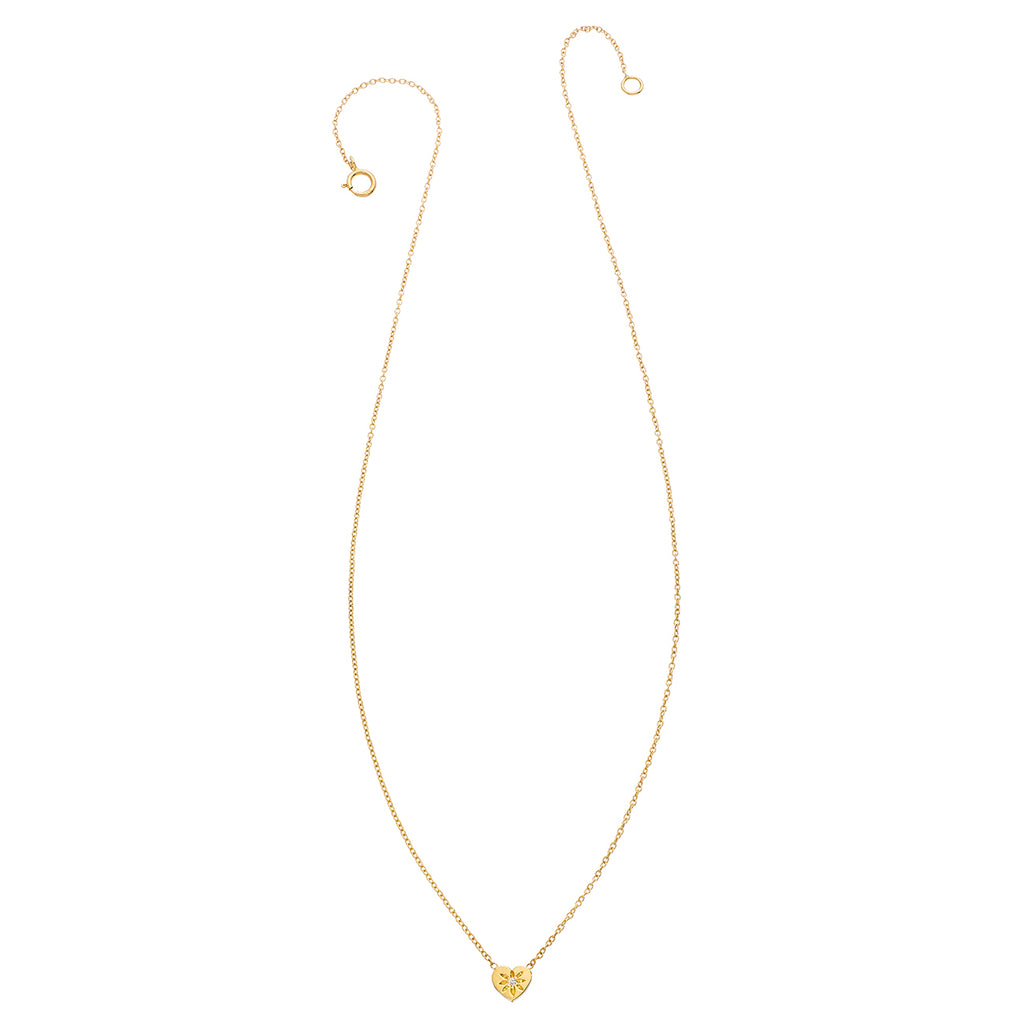 14K- Tiny Love Heart Necklace with Precious Stone