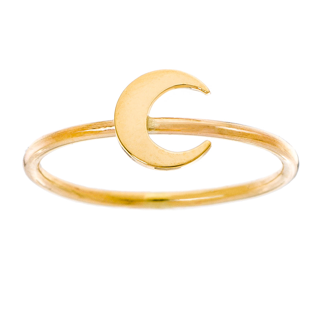 14K - Tiny Love Ring - Crescent Moon